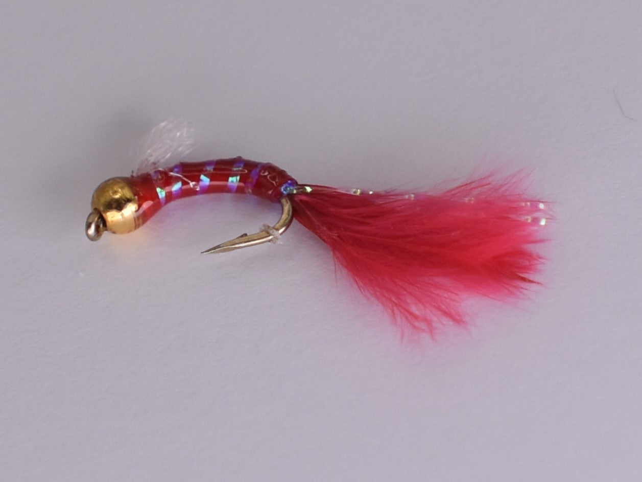 bloodworm fish hooks 3D Glass Epoxy Bead Head Nymph Bloodworm Marabou (3 Pack)