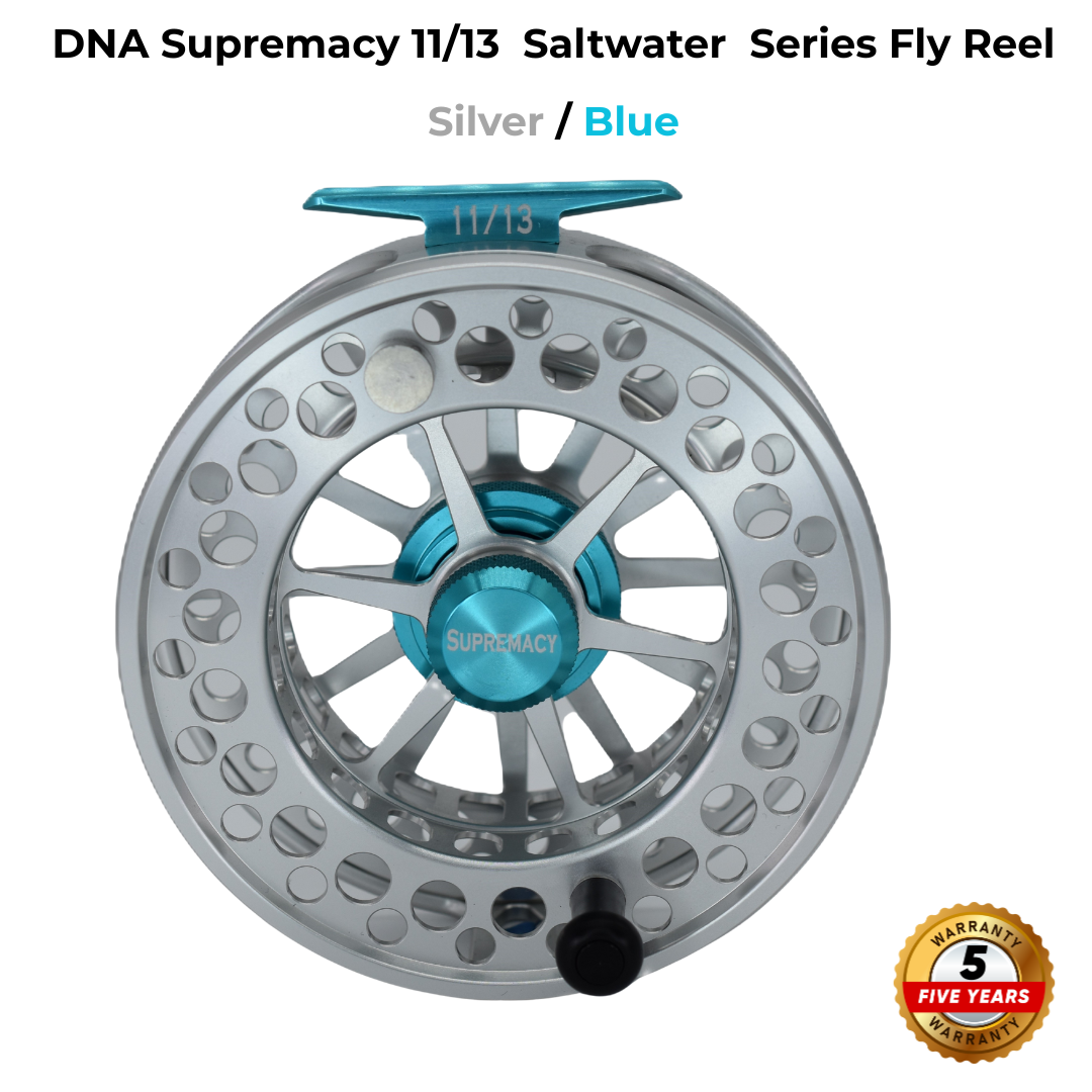 Supremacy Series - Reel Size 11-13 Silver Blue - DNA FISHING TACKLE