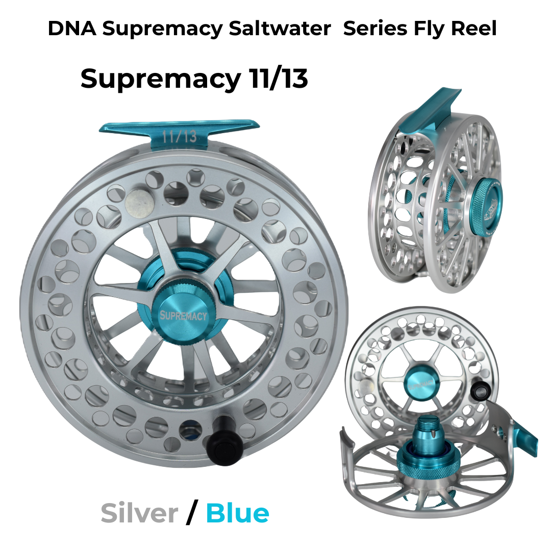 Supremacy Series - Reel Size 11-13 Silver Blue - DNA FISHING TACKLE