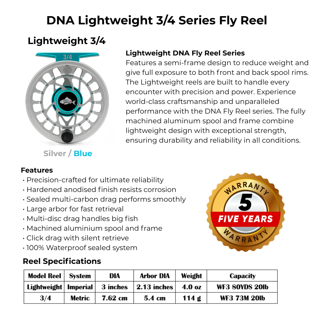 Lightweight Series DNA - 3-4 Reel Size Silver Blue - DNA FISHING TACKLE
