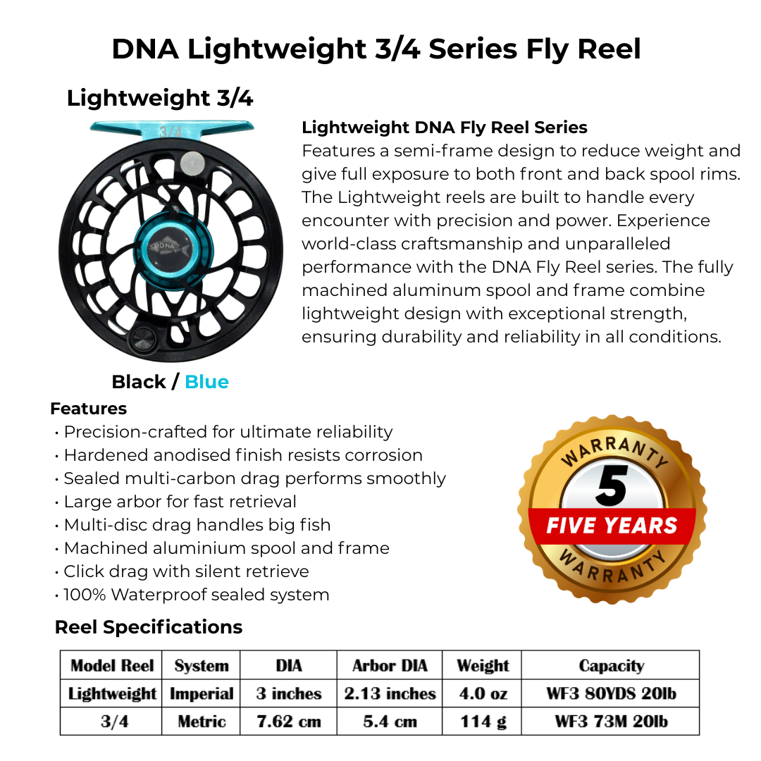 Lightweight Series DNA- 3-4 Reel Size Black Blue - DNA FISHING TACKLE