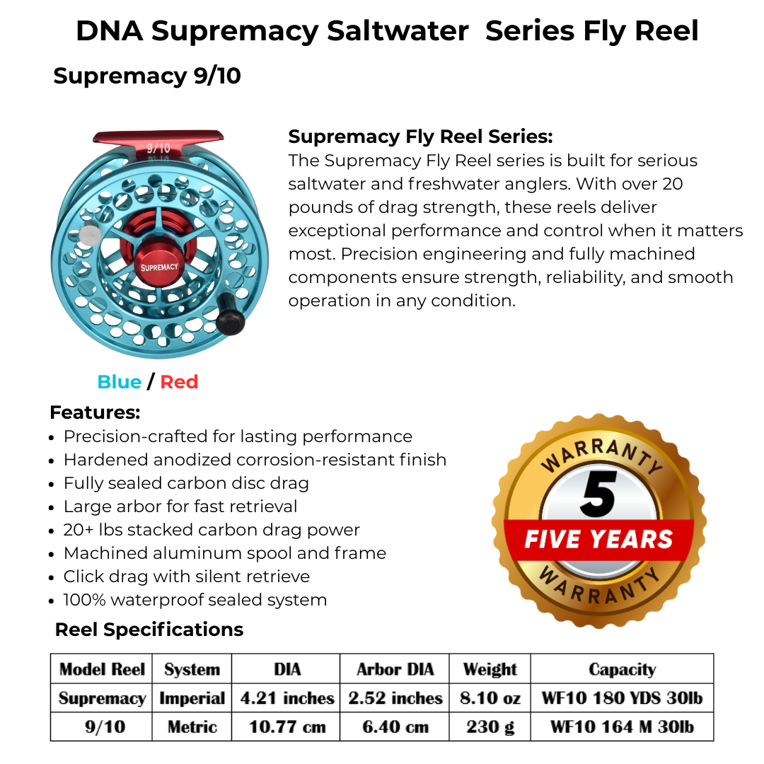 Supremacy Series - Reel Size 9-10 Blue Red - DNA FISHING TACKLE