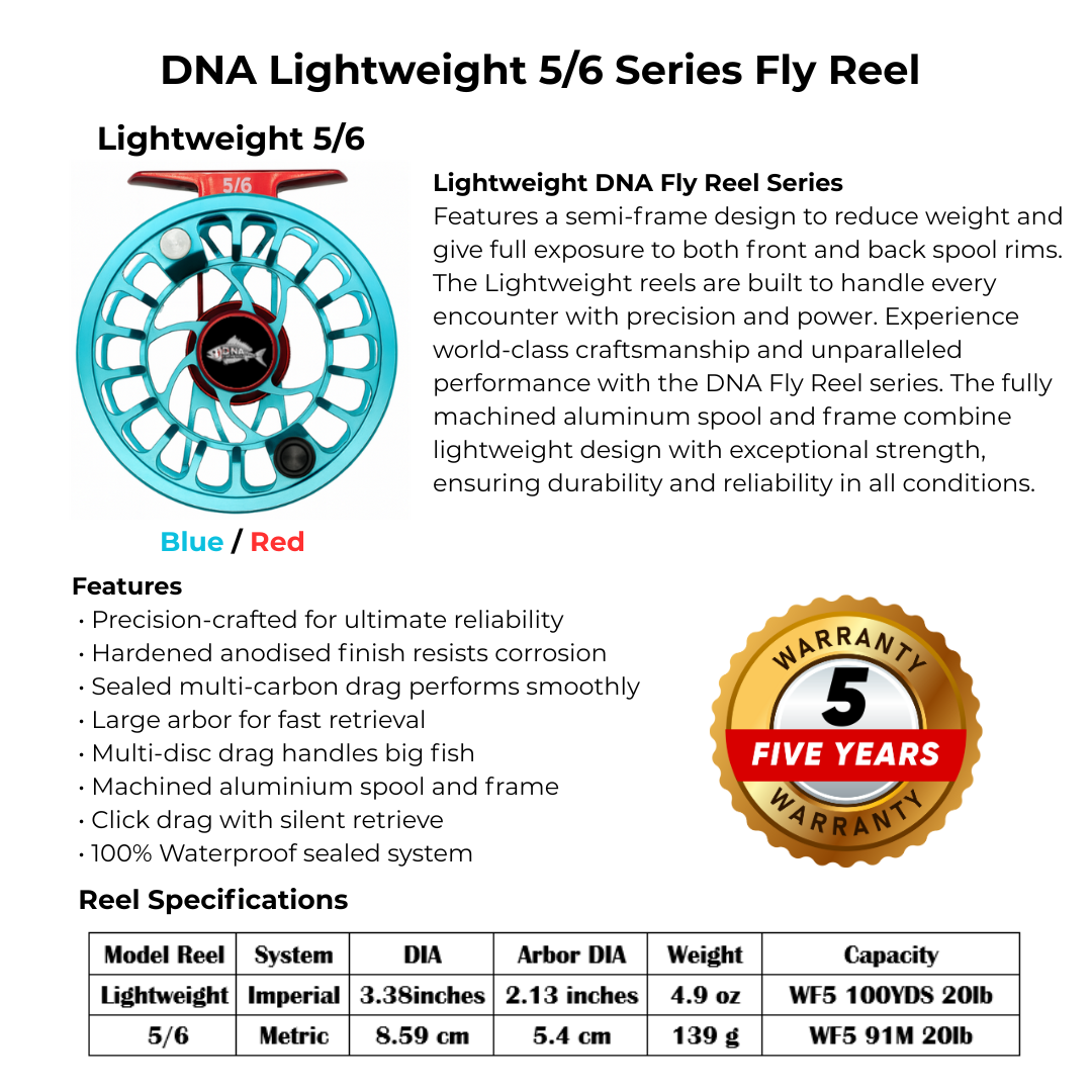 Lightweight Series DNA- 5-6 Reel Size Blue Red - DNA FISHING TACKLE