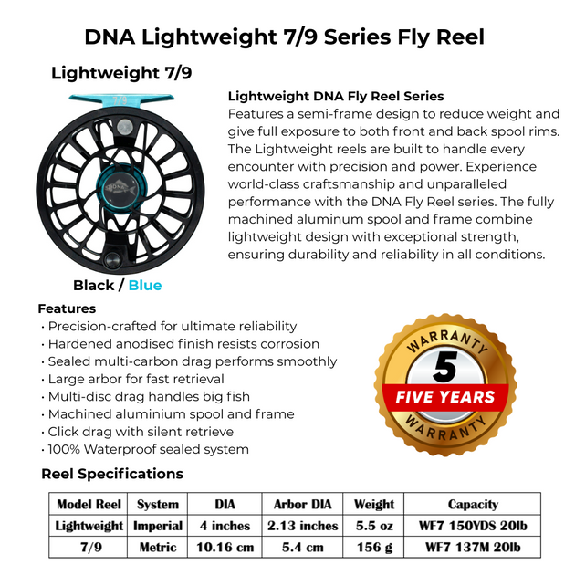 Lightweight Series DNA 7-9 Reel Size Black Blue - DNA FISHING TACKLE