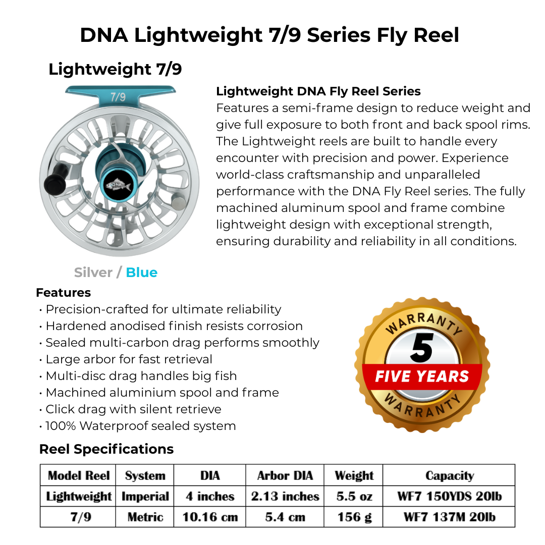 Lightweight Series DNA - 7-9 Reel Size Silver Blue - DNA FISHING TACKLE