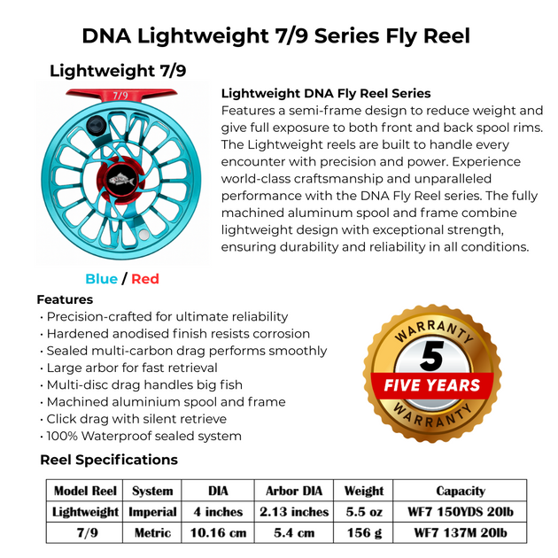 Lightweight Series DNA - 7-9 Reel Size Blue Red - DNA FISHING TACKLE