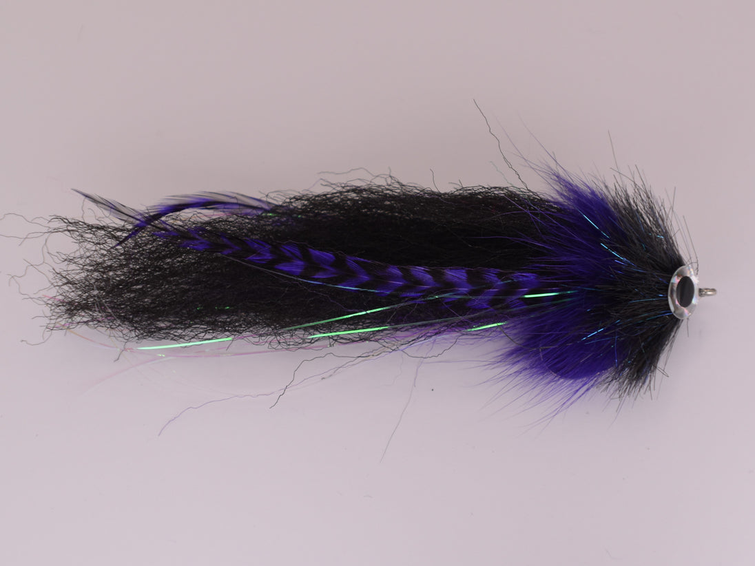 Brush Fly GT Black and Purple (Size 4/0 Gamakatsu SL12S Hook) - DNA FISHING TACKLE