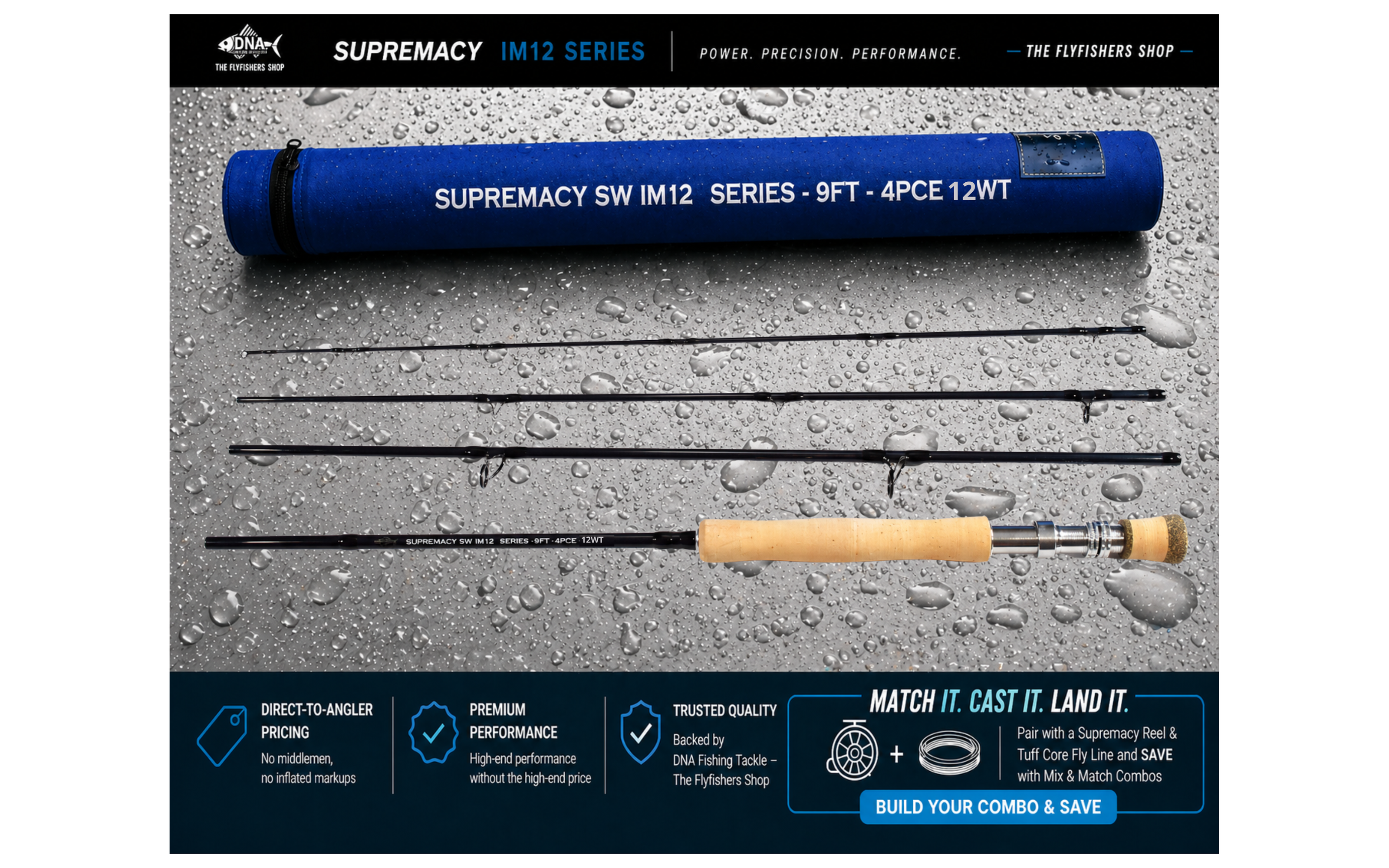 Supremacy IM12 SW Series Fly Rod - 9ft 4pce - Line Weight 12