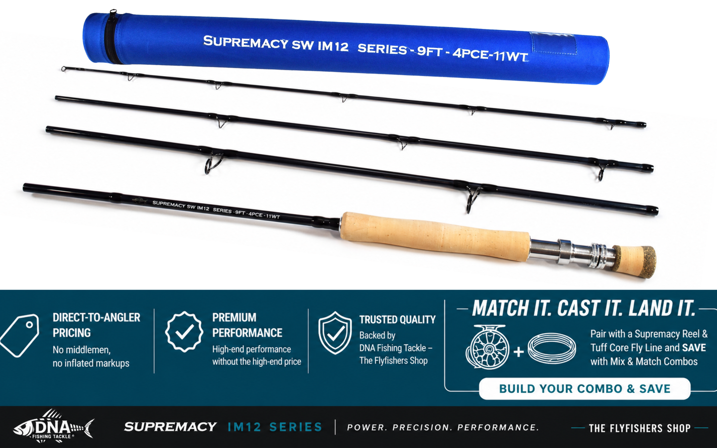 Supremacy IM12 SW Series Fly Rod - 9ft 4pce- Line Weight 11