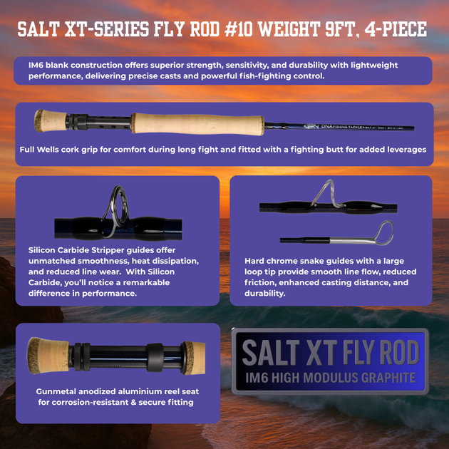 Salt XT-Series Fly Rod - 9" 4 pce - Line Weight 10 - DNA FISHING TACKLE